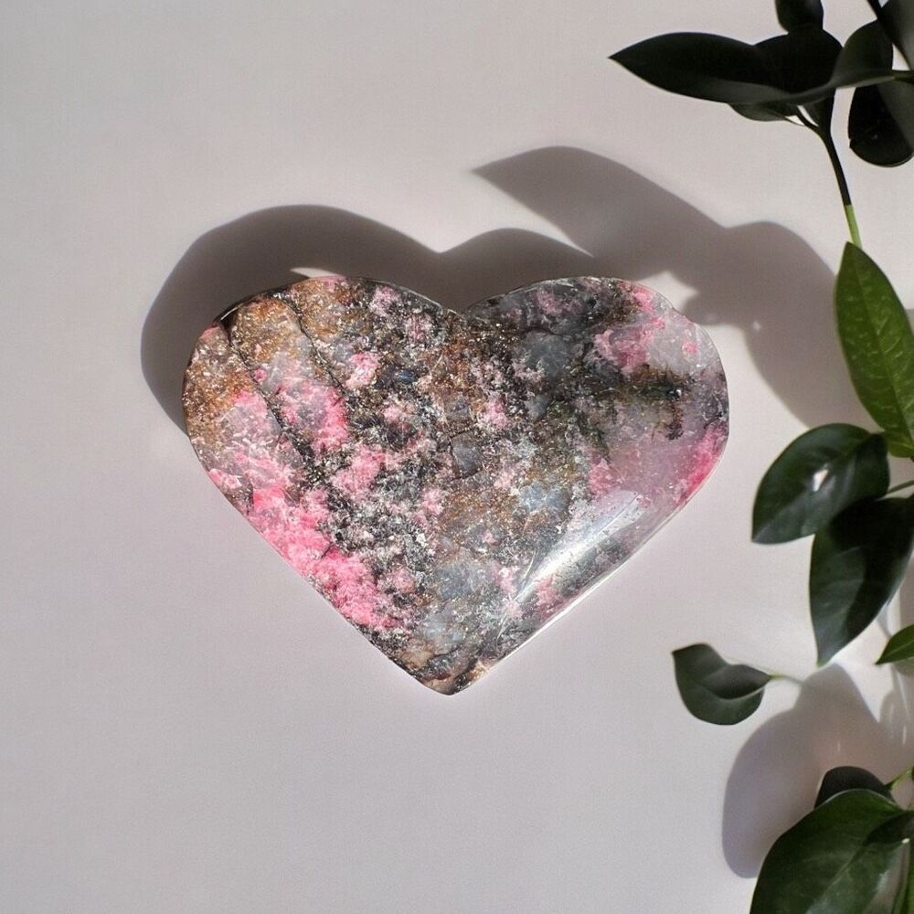 Icy Rhodonite Crystal Heart Carving